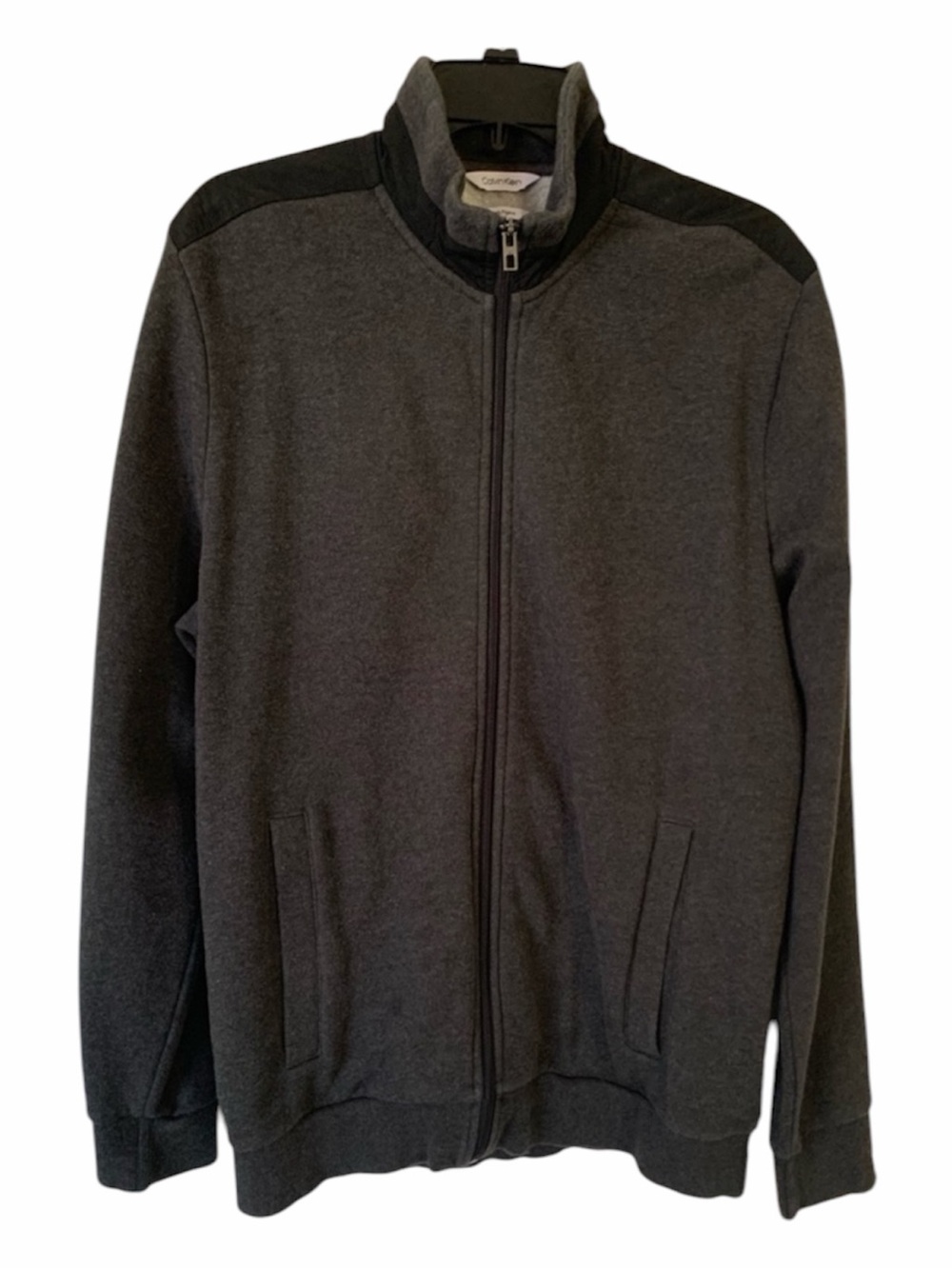 Calvin Klein Zip-Up Sweatshirt Menās Large Dark Gray Long Sleeves Logo Lined